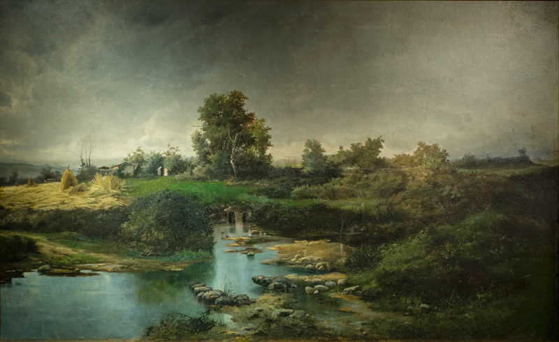 Nemesio Lavilla (Gijón, 1860-1946)
La ponte'l Viñao (alrededores de Gijón), c. 1890.
Óleo sobre lienzo, 130,5 x 210,5 cm
Museo de Bellas Artes de Asturias